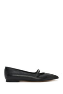 Women's Black Buckle Detailed Leather Ballerinas | Derimod