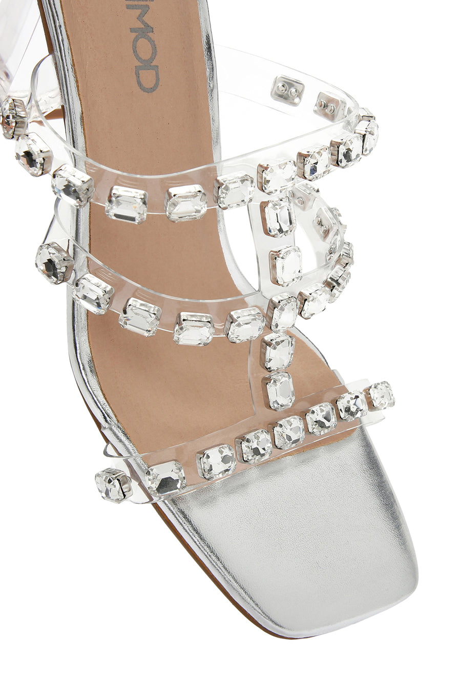 Women's Silver Transparent Thick Heeled Slippers