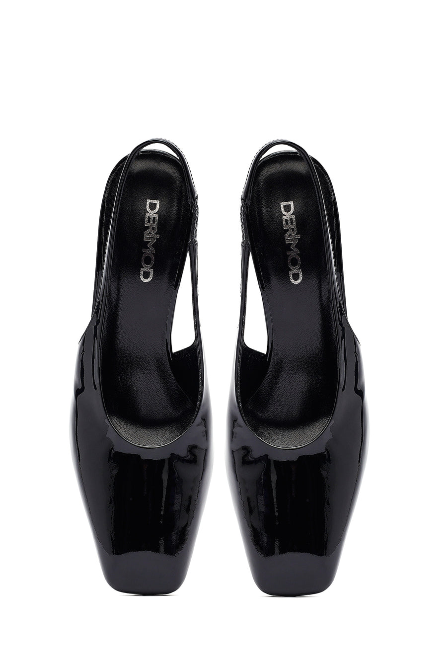 Woman Black Patent Leather Slingback Thick Heel Leather Shoe