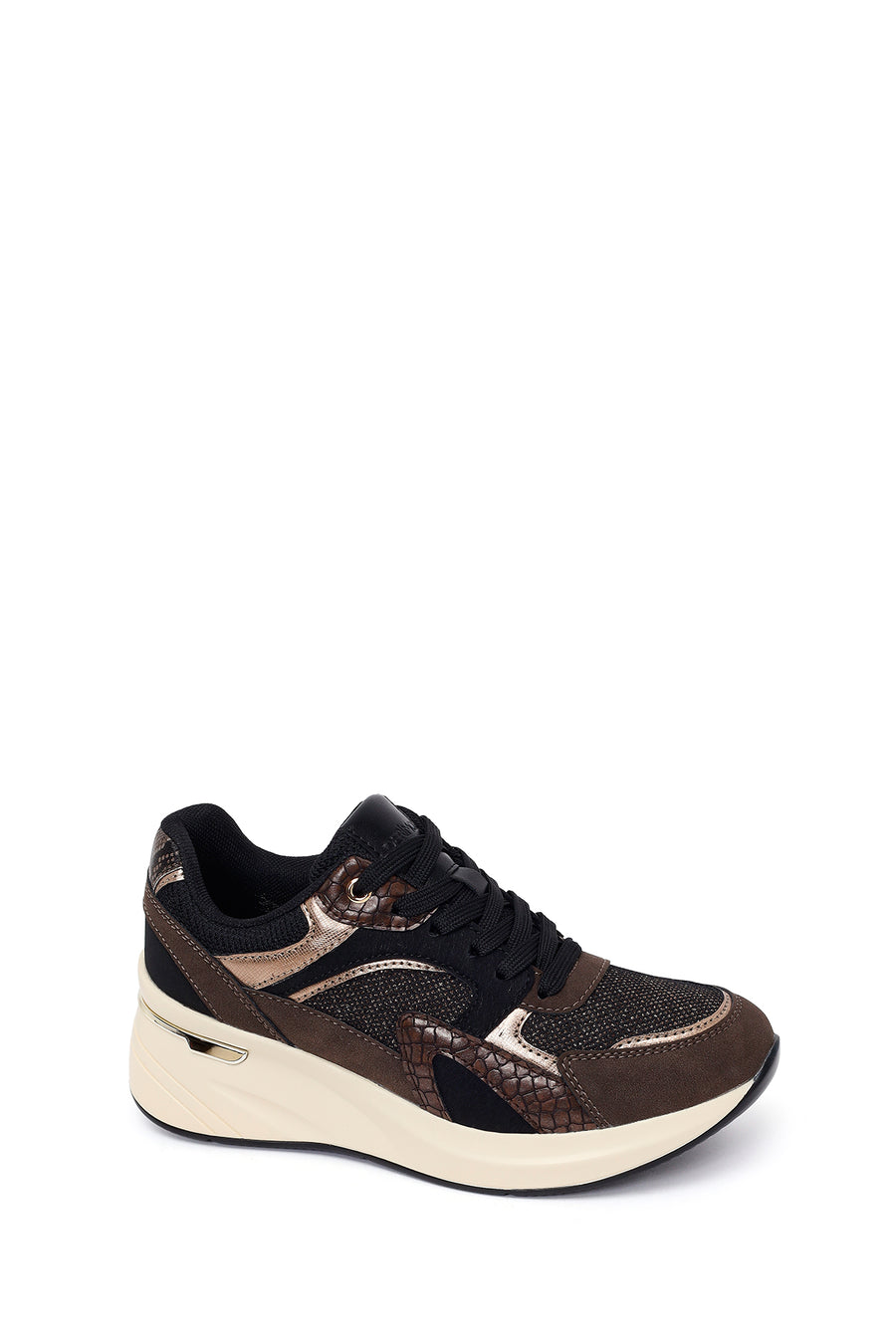 Woman Brown Lace-Up Wedge Sneaker