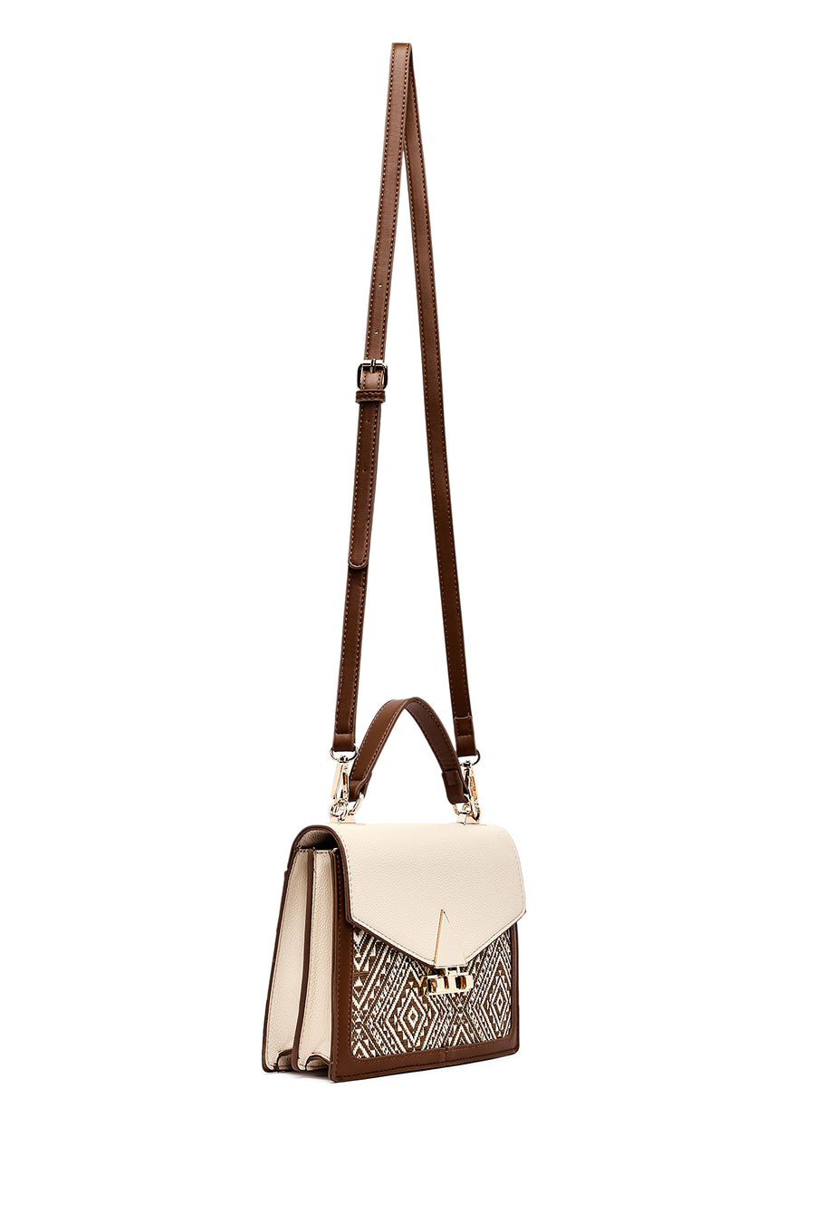 Women's Beige Long Strap Patterned Handbag