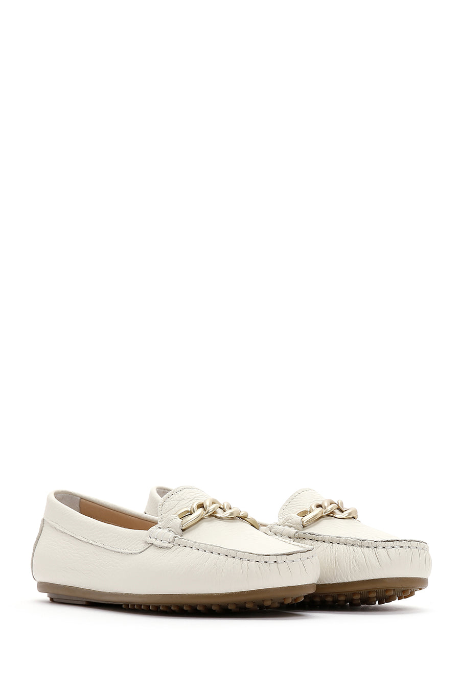 Kadın Bej Toka Detaylı Deri Casual Loafer