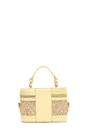 Women's Yellow Long Strap Patterned Mini Box Crossbody Bag | Derimod