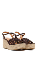 Women's Brown Ankle Buckle Braided Wedge Espadrille Sandals | Derimod