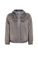 Prague Women's Grey Hooded Teddy Leather Jacket | Derimod