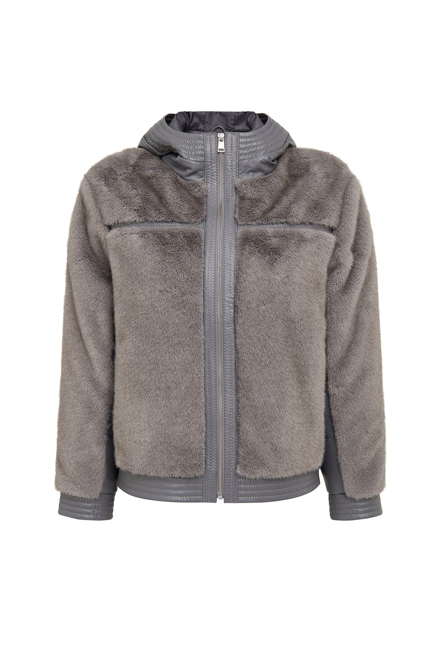 Prague Women's Grey Hooded Teddy Leather Jacket 25WGEP5627FF | Derimod