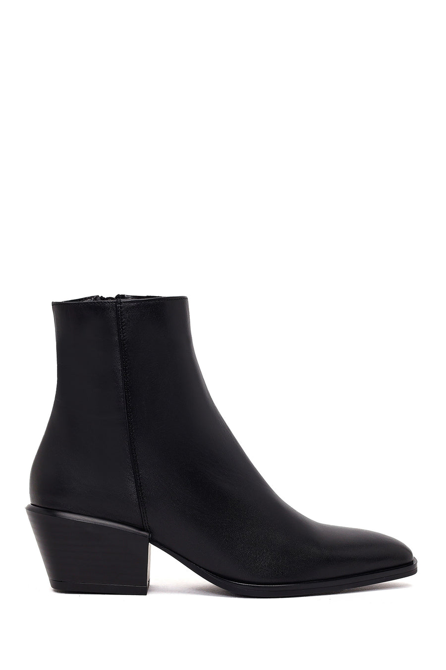 Kadın Siyah Fermuarlı Kısa Kalın Topuklu Deri Kovboy Bot AF190039DV | Derimod