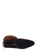 Woman Brown Thin Heeled Printed Suede Boots | Derimod