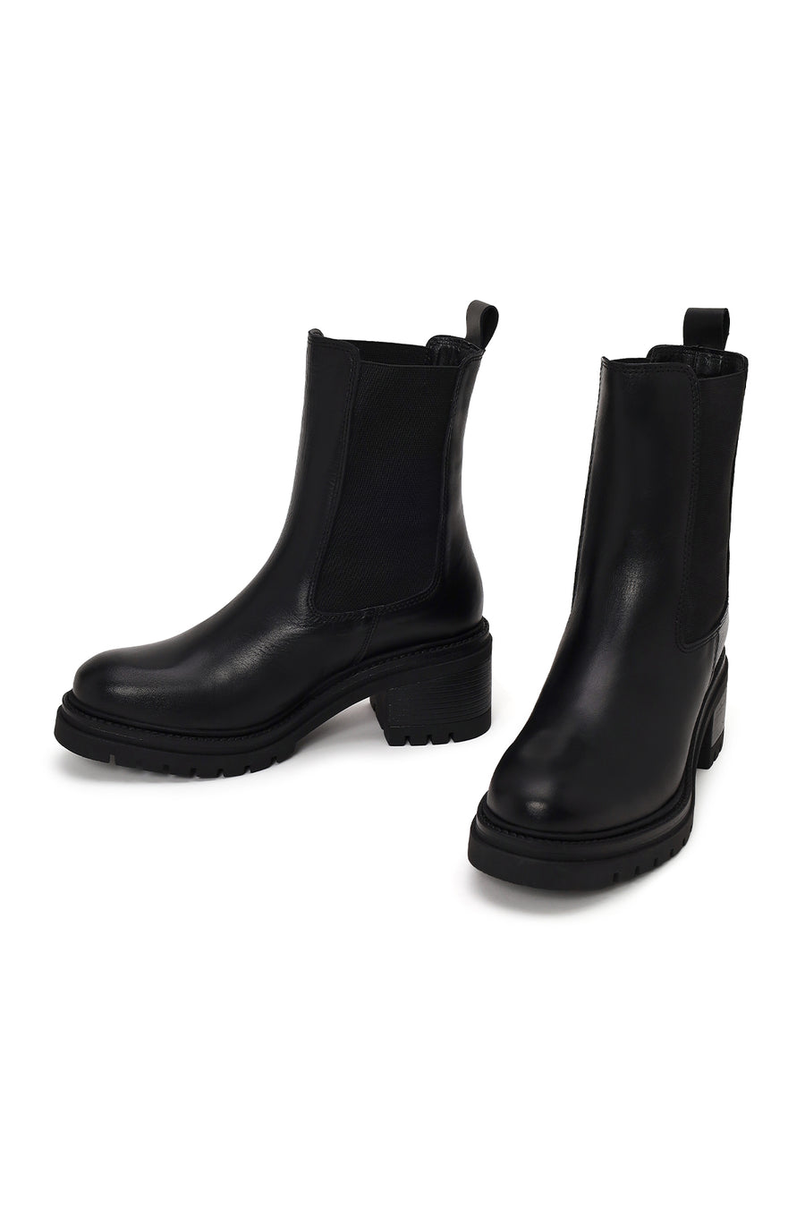 Woman Black Thick-Heeled Leather Chelsea Boots