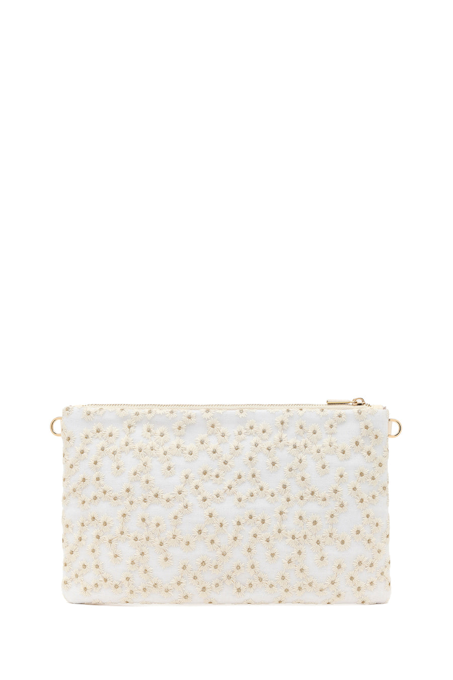 Woman Beige Long Chain Strap Patterned Clutch Bag