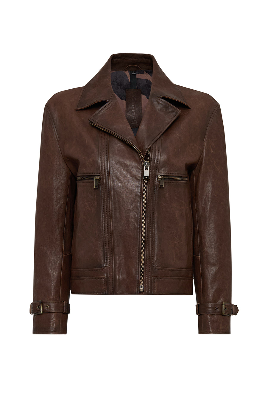 Paloma Women's Brown Double-Breasted Collar Oversize Leather Coat 25WGD56082Z | Derimod