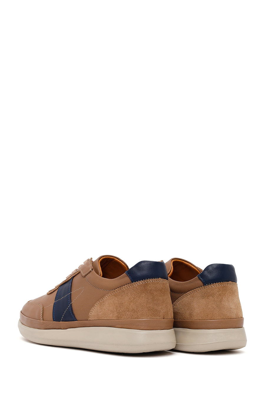Erkek Bej Bağcıklı Deri Casual Sneaker