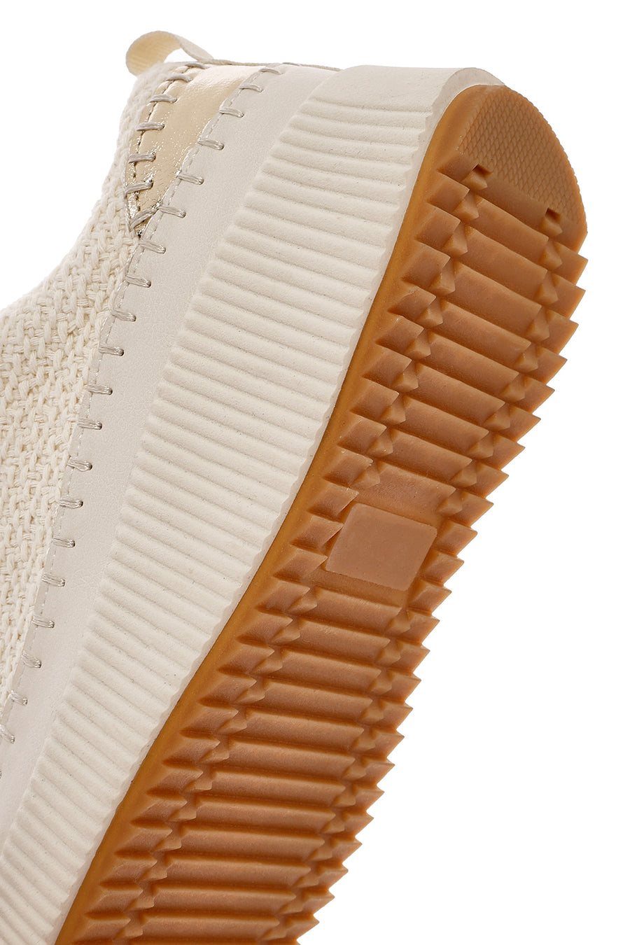 Women's Beige Lace-Up Thick-Sole Knitted Sneakers