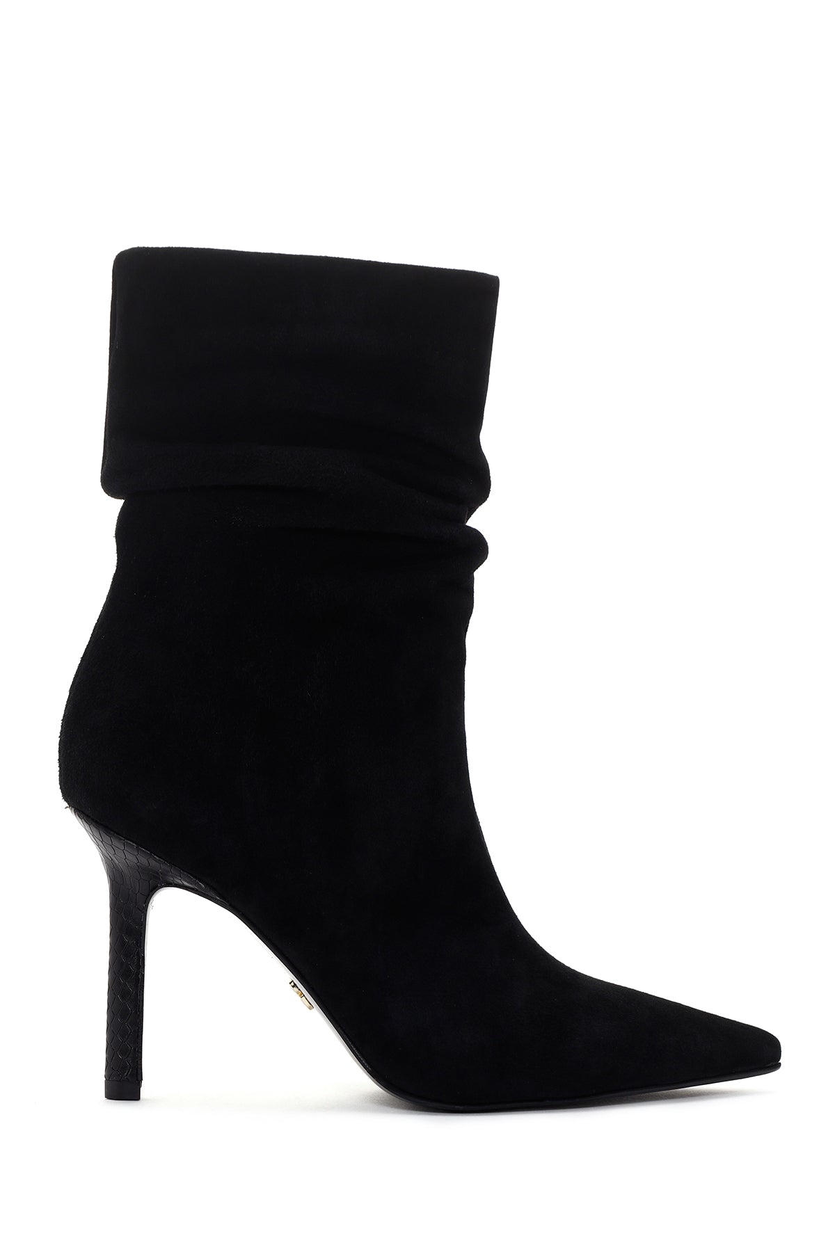 Women's Black Thin Heeled Suede Leather Boots 23WFD164210 | Derimod