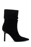 Women's Black Thin Heeled Suede Leather Boots | Derimod