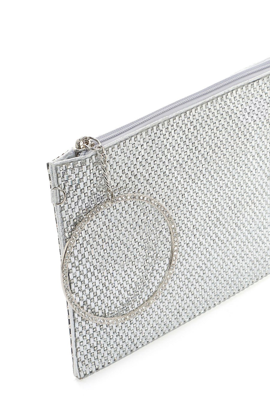 Woman Silver Chain-Strap Rhinestone Evening Bag