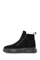 Men's Black Double Zipper Suede Leather Casual Boots | Derimod