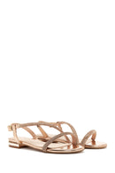 Women's Pink Gold Stone Flat Sandals | Derimod