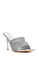 Women's Silver Stone Thin Heeled Slippers | Derimod