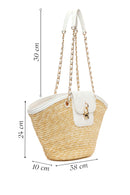 Woman Beige Chain Strap Wicker Shoulder Bag | Derimod