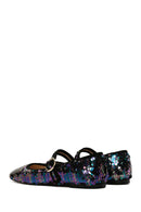 Women's Purple Sequin Patterned Leather Ballerinas | Derimod