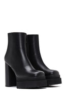 Women's Black Leather Zippered Platform Heeled Boots | Derimod