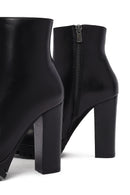 Woman Black Zip Closure High-Heeled Leather Boots | Derimod