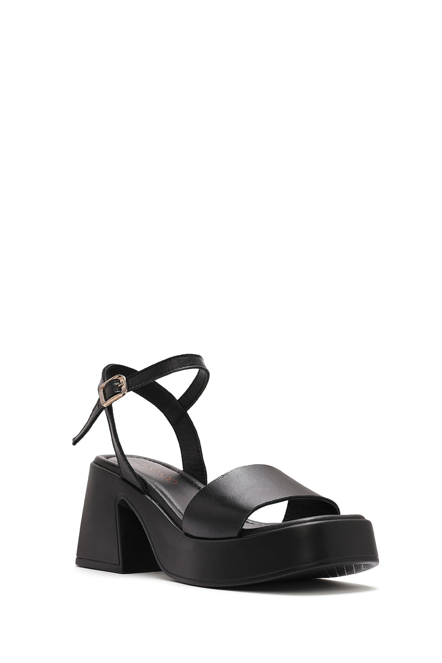 Women's Black Ankle Buckle Thick Heel Platform Leather Sandals