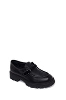 Woman Black Buckled Thick-Soled Leather Masculine Loafer | Derimod