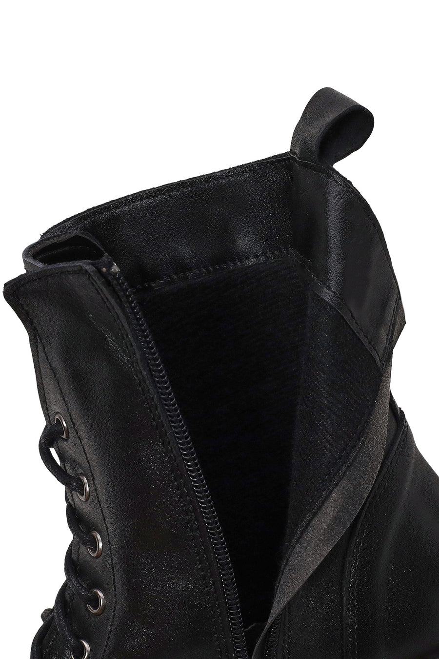 Woman Black Zip Closure Thick-Soled Leather Combat Boots
