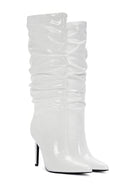 Women's White Thin Heeled Patent Leather Boots | Derimod