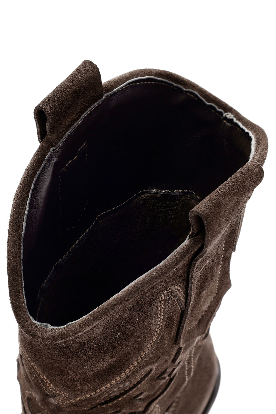 Woman Brown Short Chunky Heeled Suede Cowboy Boots
