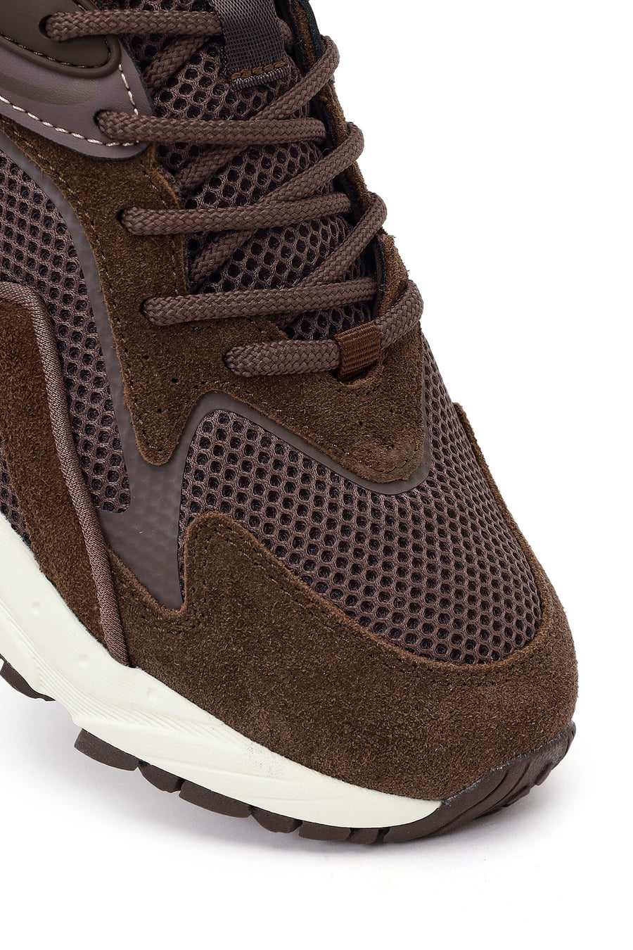 Erkek Kahverengi Bağcıklı Kalın Tabanlı Deri Sneaker