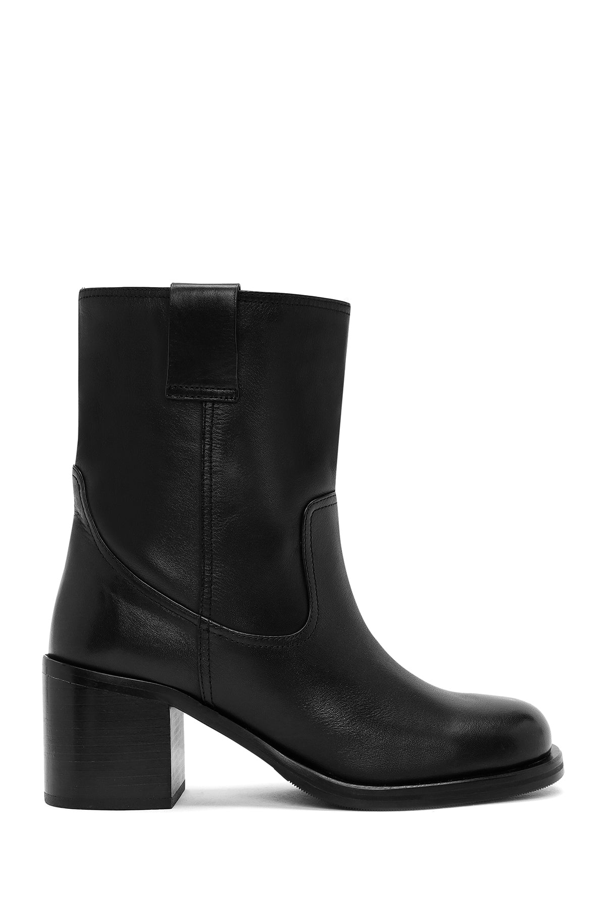 Women's Black Thick Heeled Leather Boots 24WFD121818 | Derimod