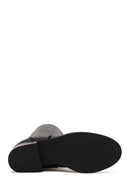 Woman Black Short Thick-Heeled Leather Boots | Derimod