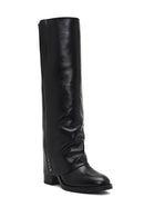 Women's Black Thick Heeled Leather Boot | Derimod