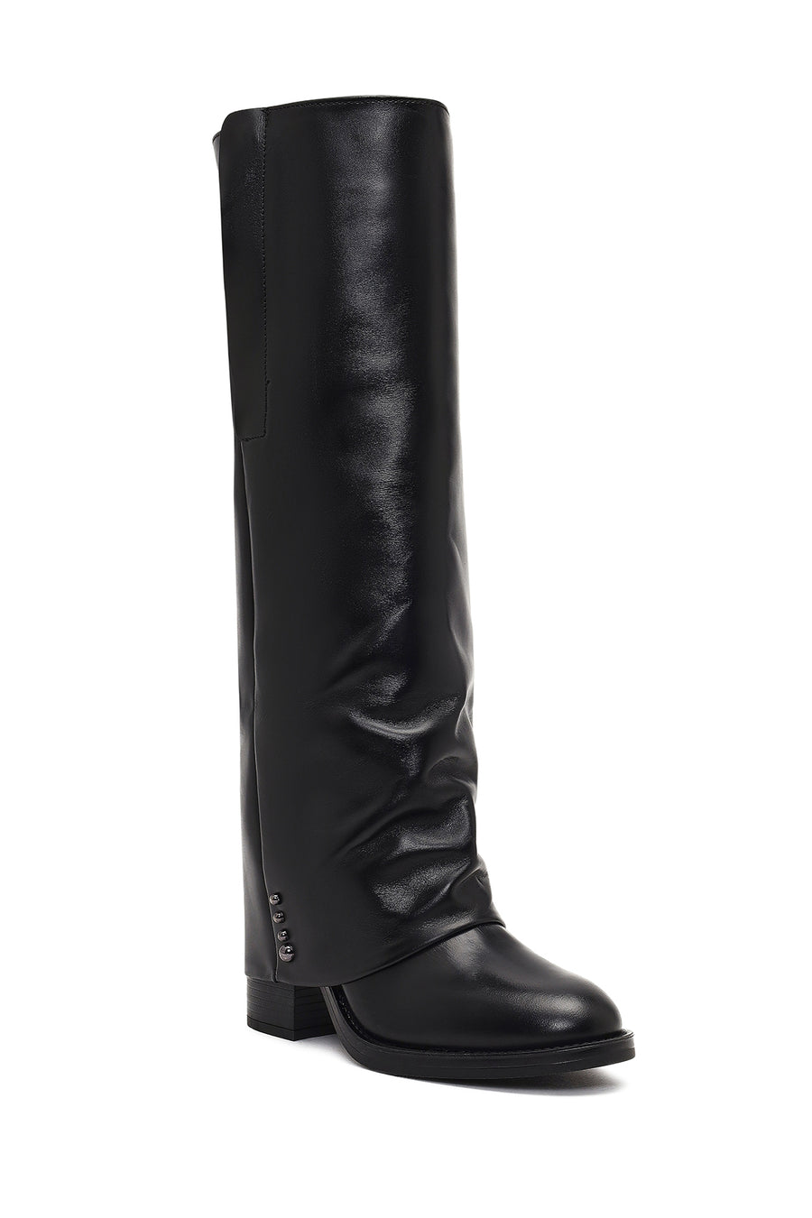 Women's Black Thick Heeled Leather Boot
