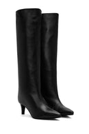 Women's Black Thin Heeled Leather Boots | Derimod