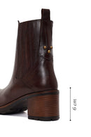 Woman Brown Zip Closure Chunky Heeled Leather Boots | Derimod