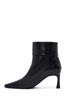 Woman Black Thin High-Heeled Leather Boots | Derimod