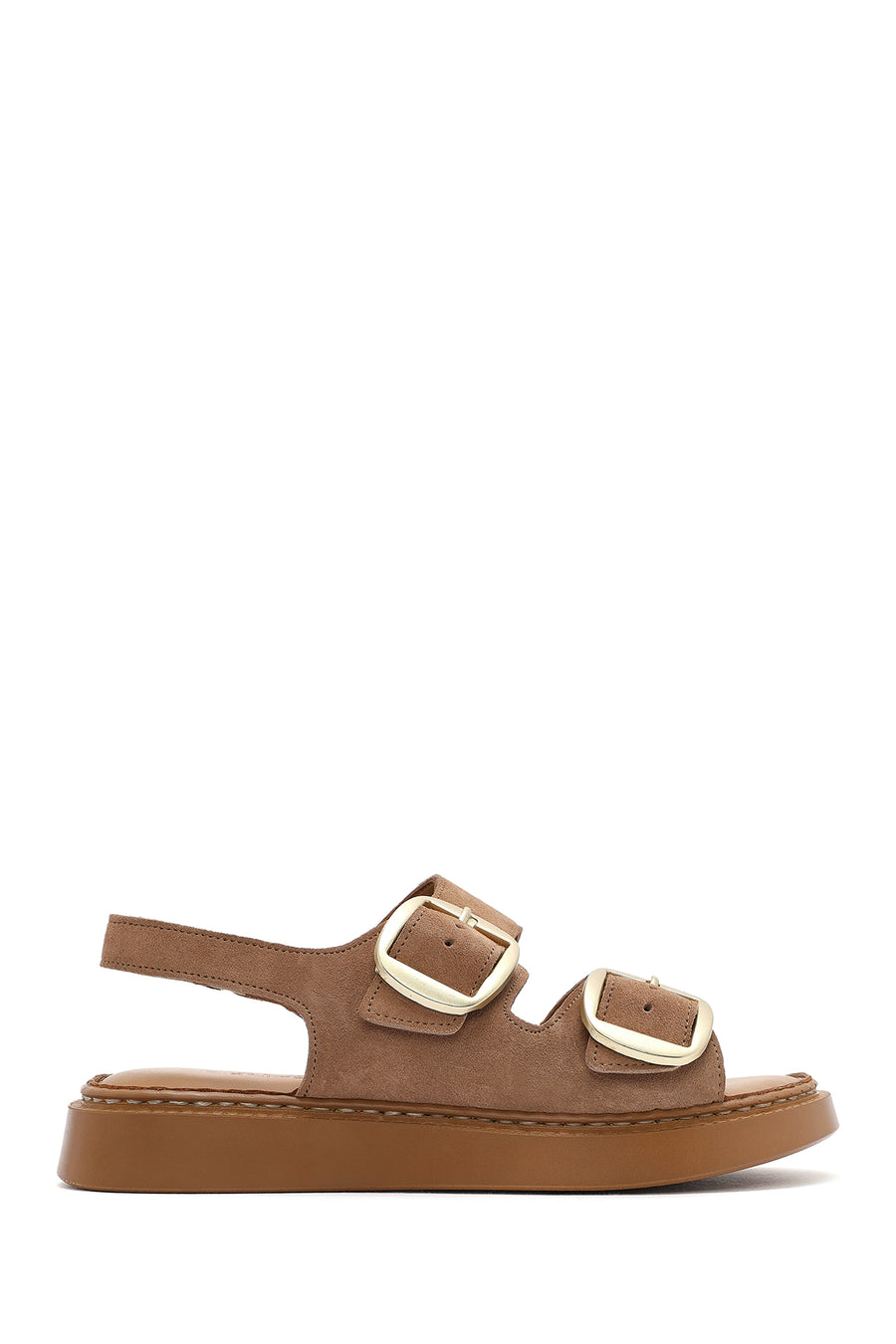 Women's Powder Pink Thick-Soled Buckled Suede Leather Comfort Sandals 26SFD340510 | Derimod