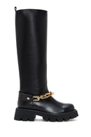 Women's Black Chain Detailed Leather Boots | Derimod