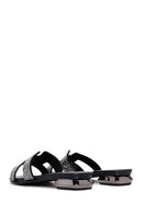 Women's Black Stone Flat Slippers | Derimod