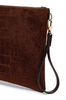 Woman Brown Chain Strap Printed Suede Clutch Bag | Derimod