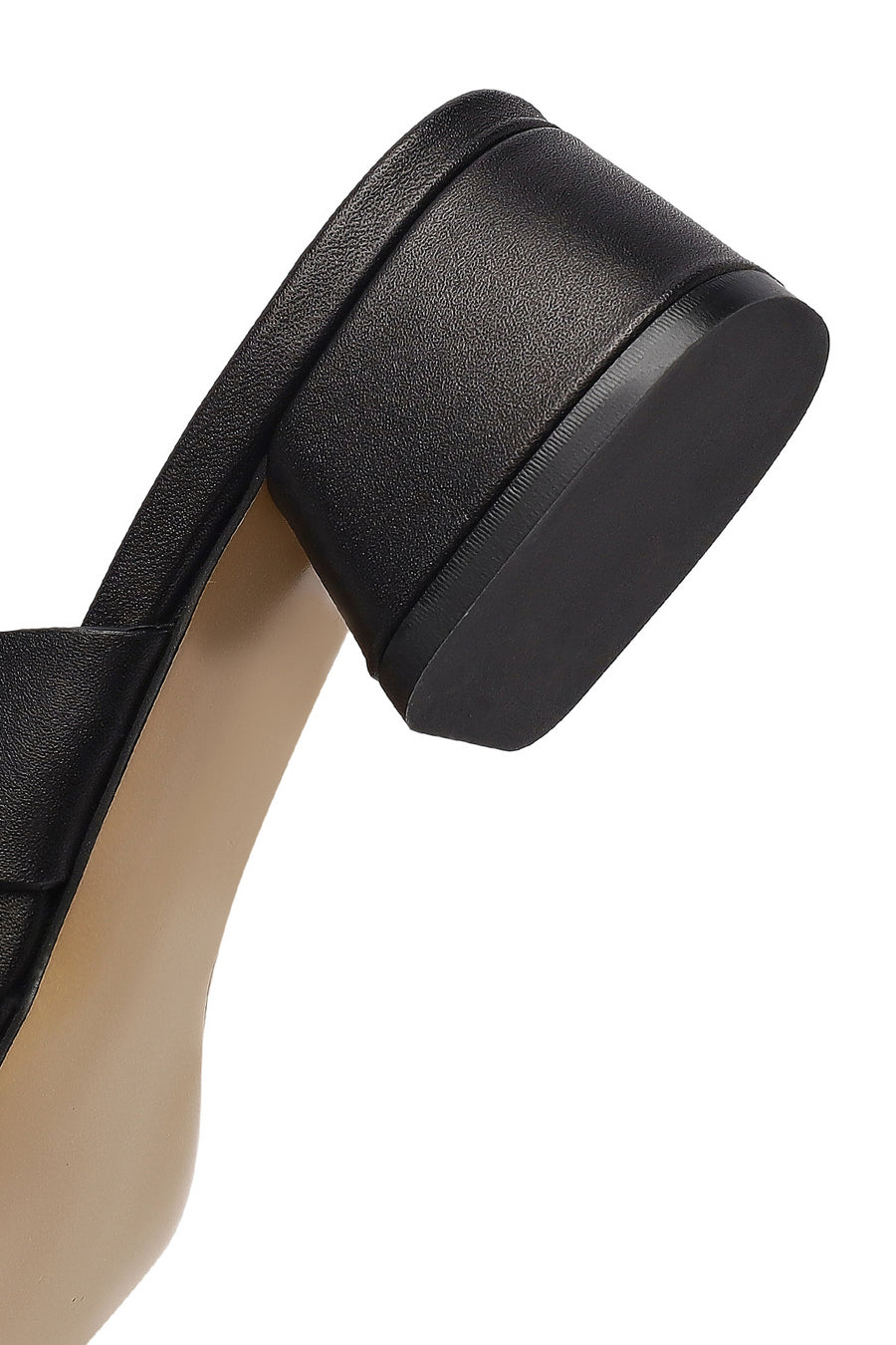 Women's Black Short Thick Heeled Leather Slippers