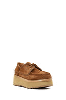 Women's Beige Thick-Soled Lace-Up Suede Leather Teddy Casual Shoe | Derimod
