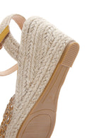 Women's Beige Wedge Heel Espadrille Straw Sandals | Derimod