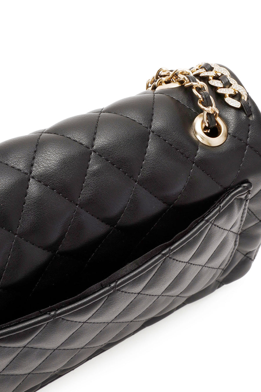 Women's Black Long Strap Quilted Patterned Shoulder Bag