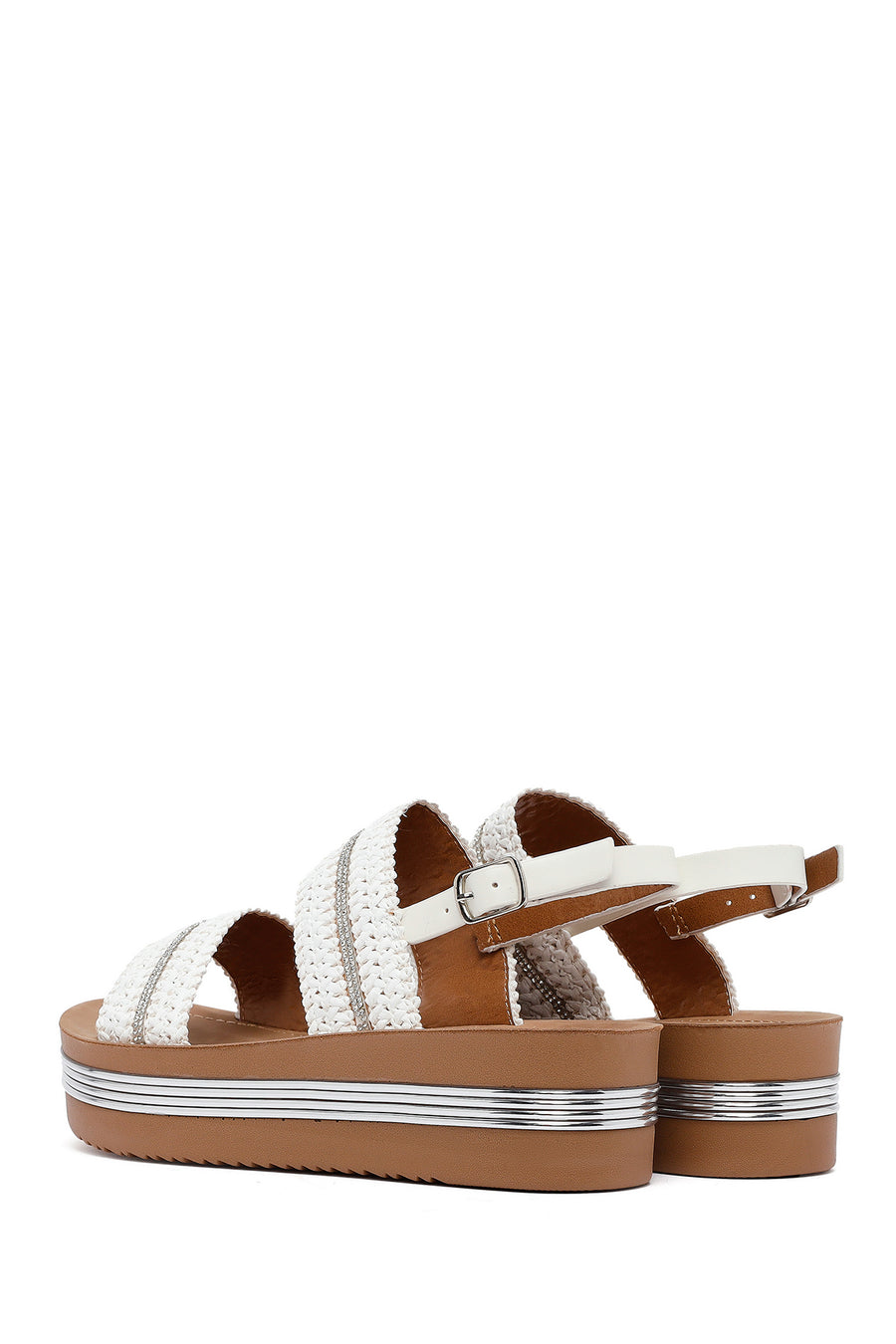 Women's White Thick-Soled Braided Sandals
