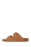 Women's Brown Buckle Suede Leather Slippers | Derimod